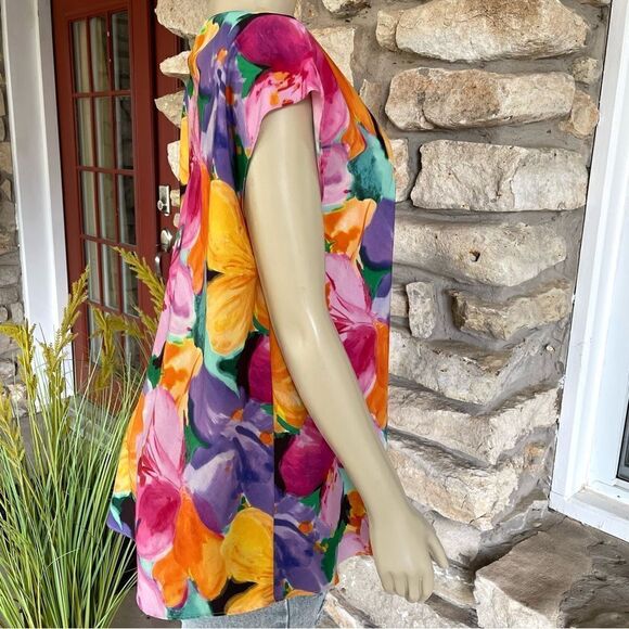 Lauren Ralph Lauren Size Large Watercolor Floral Print Crepe Tunic Blouse - Picture 2 of 12